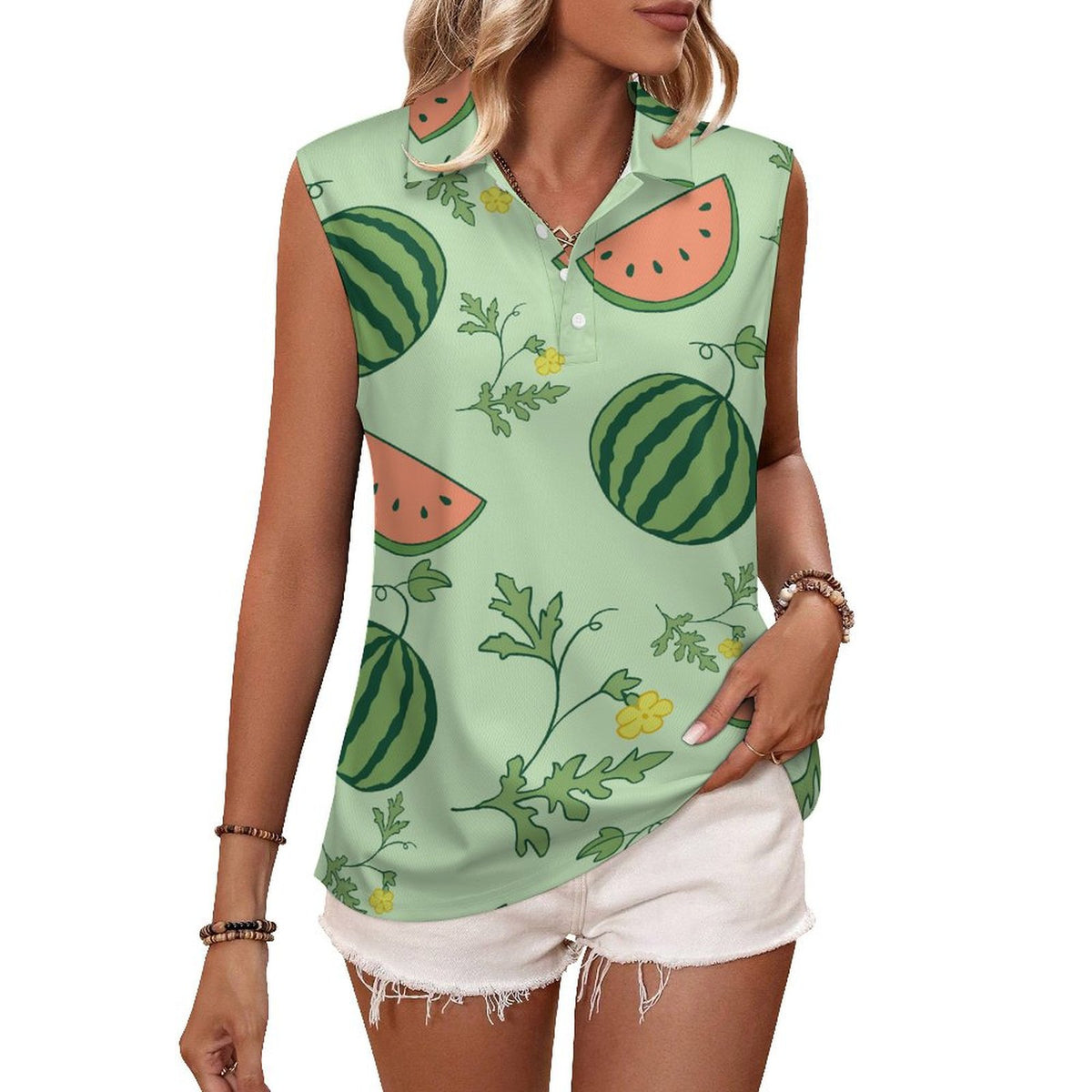 Camiseta sin mangas con estampado de sandía y frutas de verano