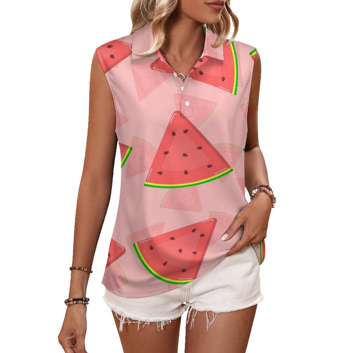 Camiseta sin mangas con frutas de verano y fondo de sandía