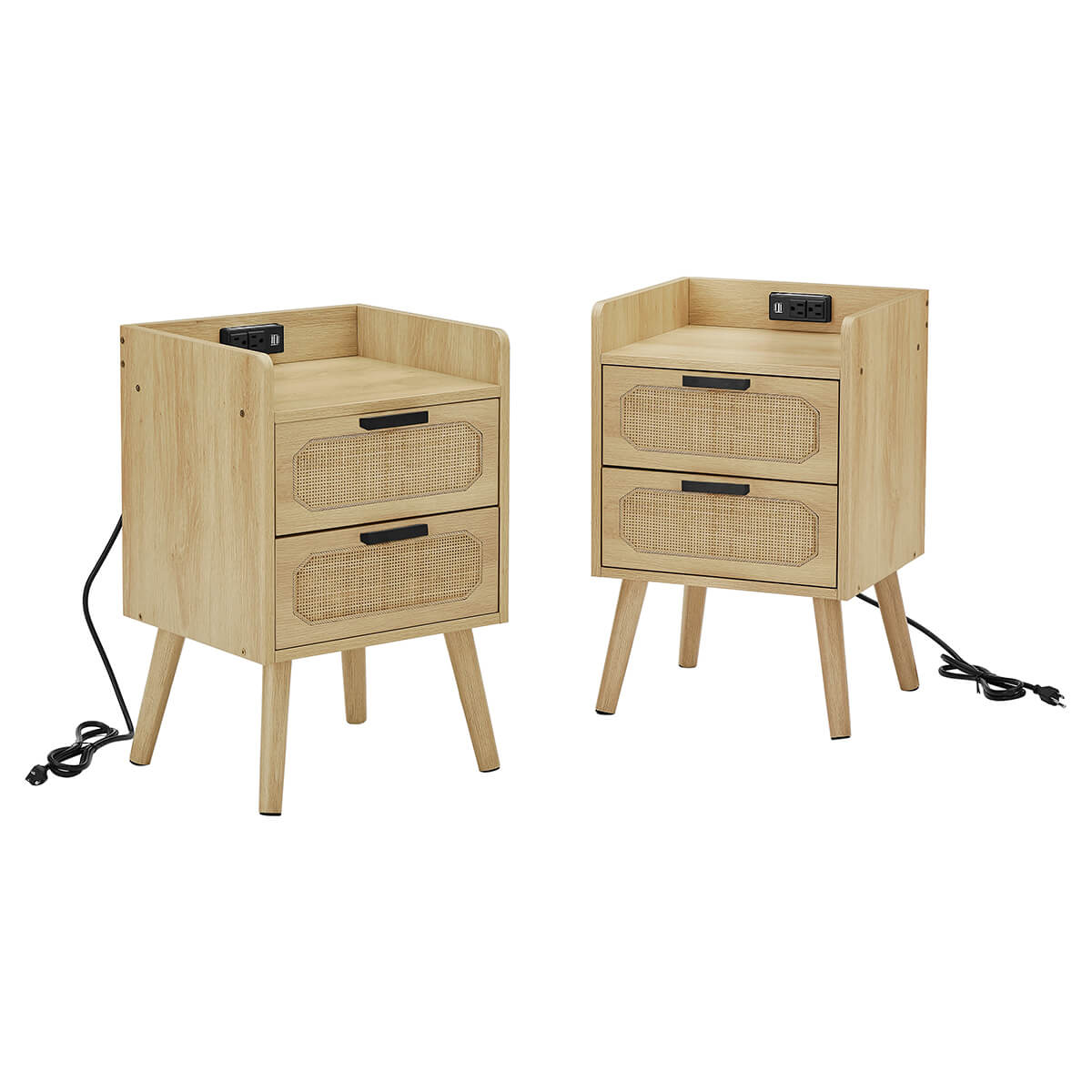 Rattan Nightstand with Socket