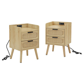 Rattan Nightstand with Socket