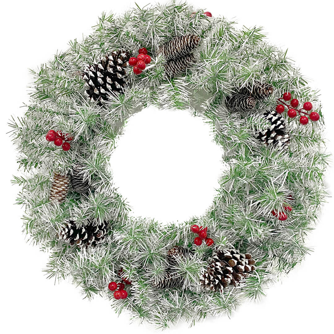 Christmas 4-Piece Set, Garland, Wreath and 2 Entrance Trees, Retro White