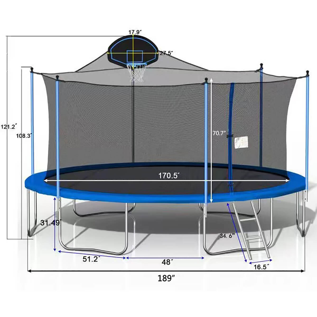 Trampoline for Adults & Kids with Basketball Hoop