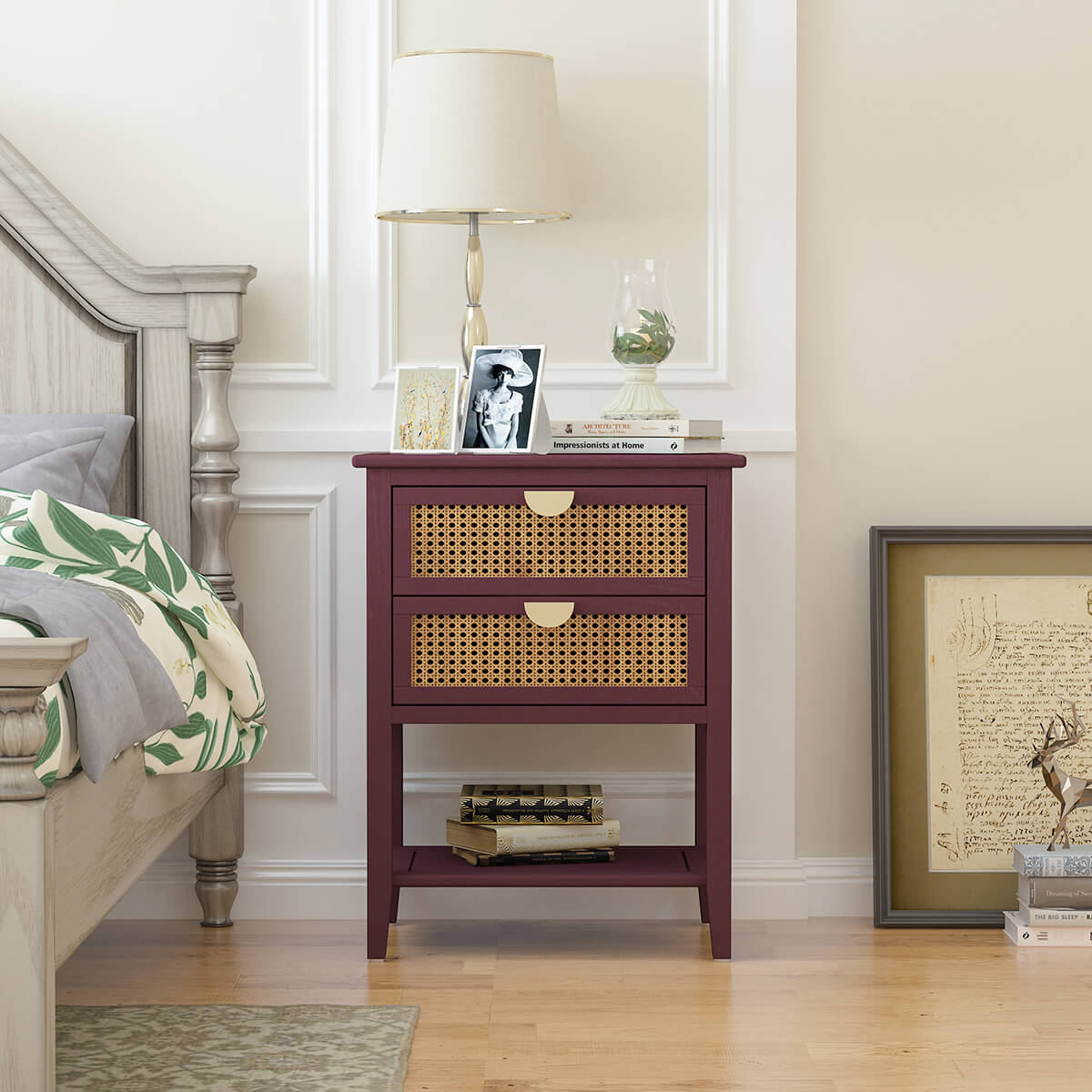 2 Drawer Rattan Nightstand