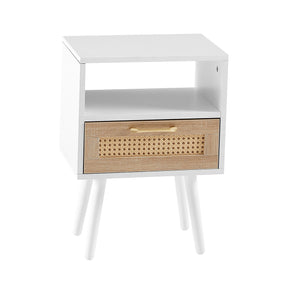 15.75" Rattan Nightstand with Power Outlet & USB Ports or Not, White