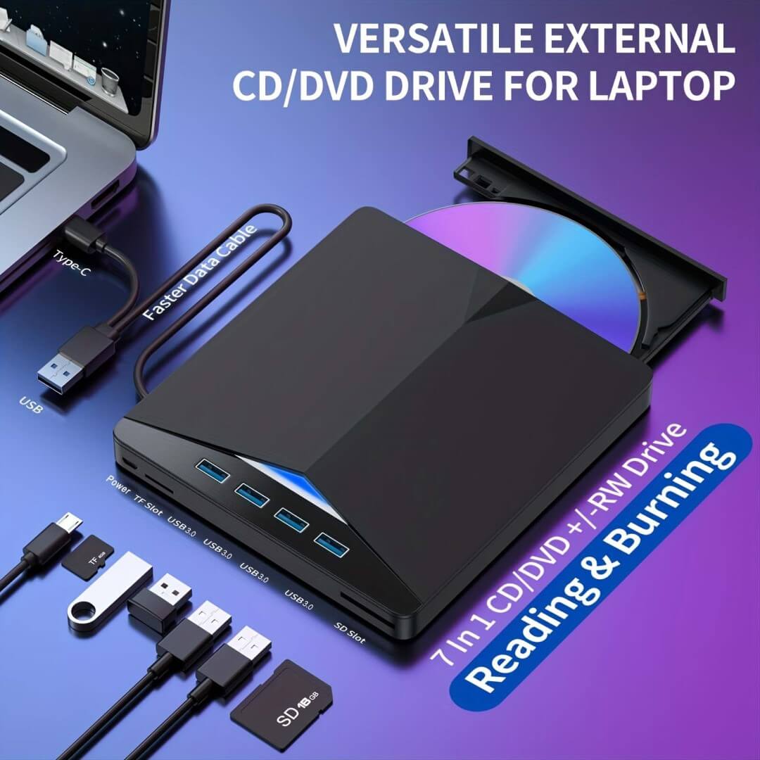 7 In 1 USB 3.0/SD/TF/DVD/CD/VCD Player Portable Burner