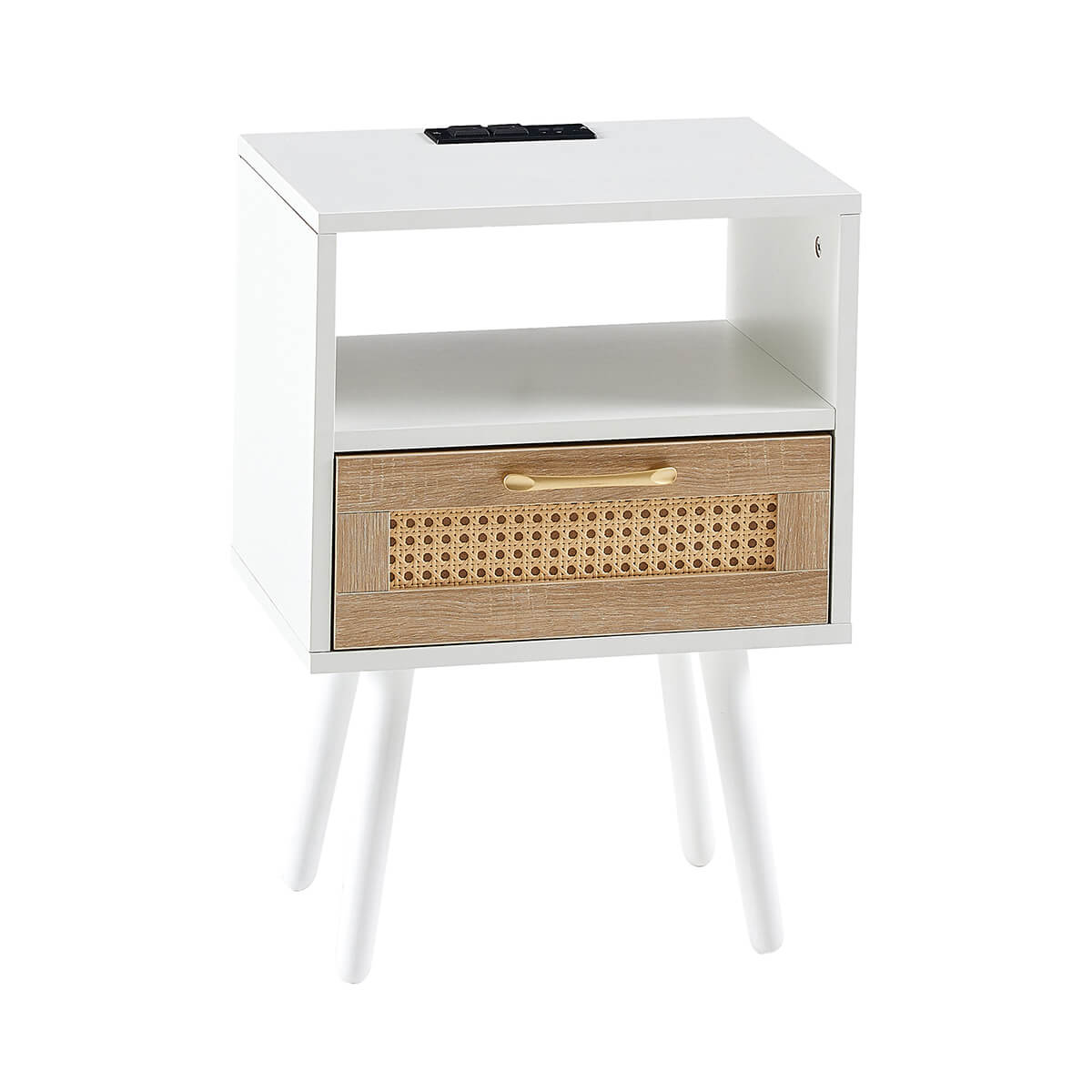 15.75" Rattan Nightstand with Power Outlet & USB Ports or Not, 3 Color