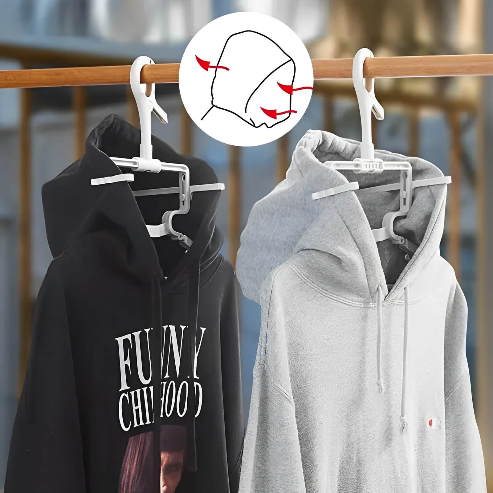 3-Pack Hoodie Drying Hangers – Foldable & Stretchable for Faster Drying