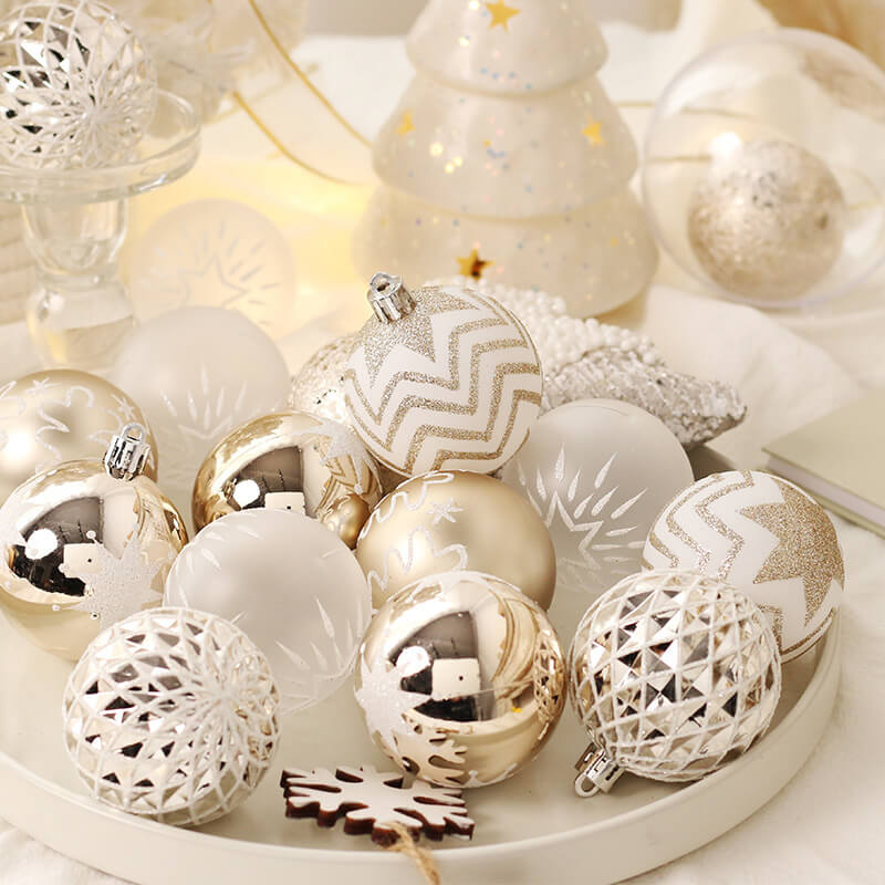 16pcs Champagne Gold And White Christmas Ball Decorations