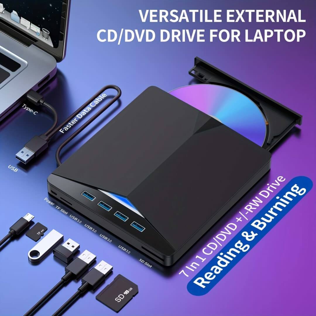 🎉Mother's day BIG SALE🎉7 In 1 USB 3.0 SD TF DVD/CD/VCD/Blu-Ray Player Portable Burner