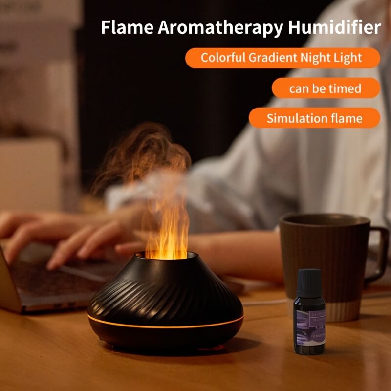 Portable USB LED Humidifier with Cool Mist, Fire Flame, and Aroma Diffuser