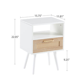 15.75" Rattan Nightstand with Power Outlet & USB Ports or Not, White