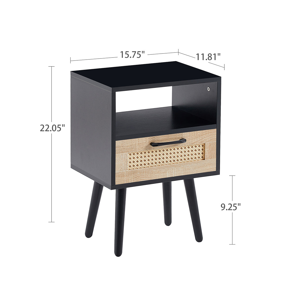 15.75" Rattan Nightstand with Power Outlet & USB Ports or Not, Black