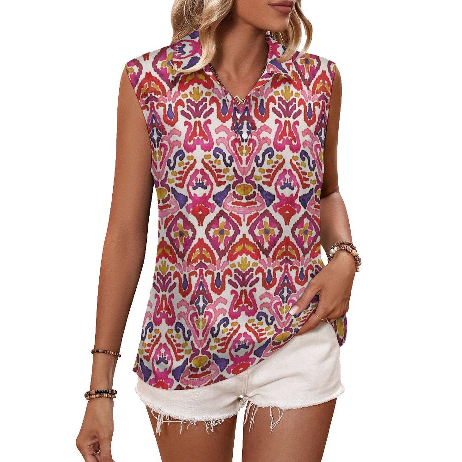 Retro Sleeveless Tank Top Exotic Ethnic Pattern