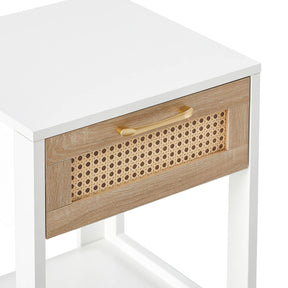 15.75" Rattan End table Nightstand with drawer, white