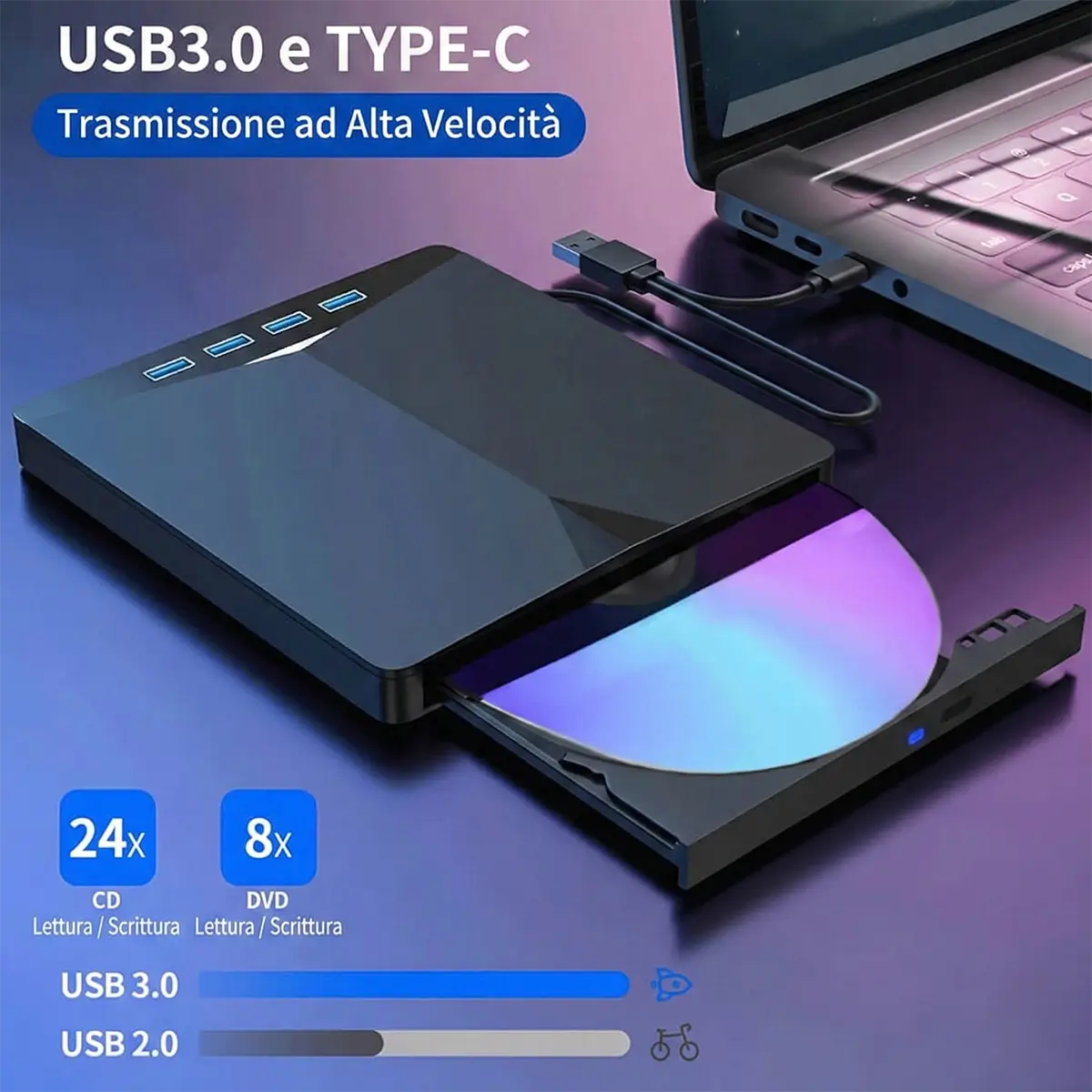 Lettore DVD/CD Esterno Portatile (7 in 1) – USB 3.0 con Slot per Schede di