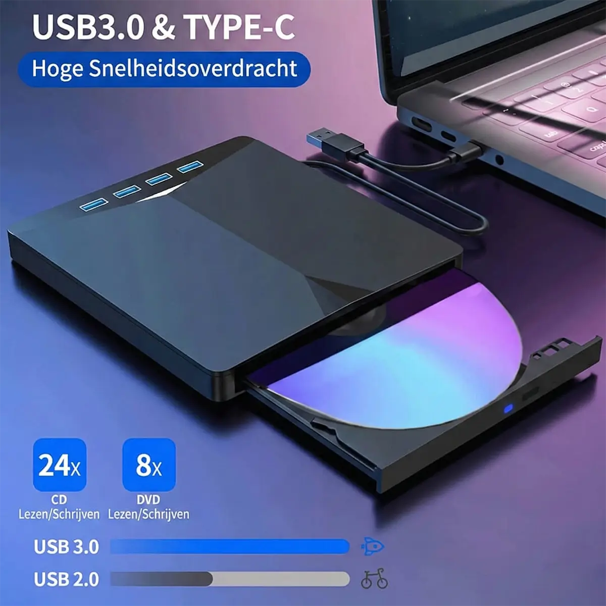 Externe DVD/CD Speler & Brander (7-in-1) – Draagbaar, USB 3.0 & SD-kaartlezer