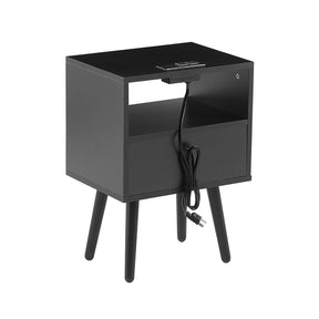 15.75" Rattan Nightstand with Power Outlet & USB Ports or Not, Black