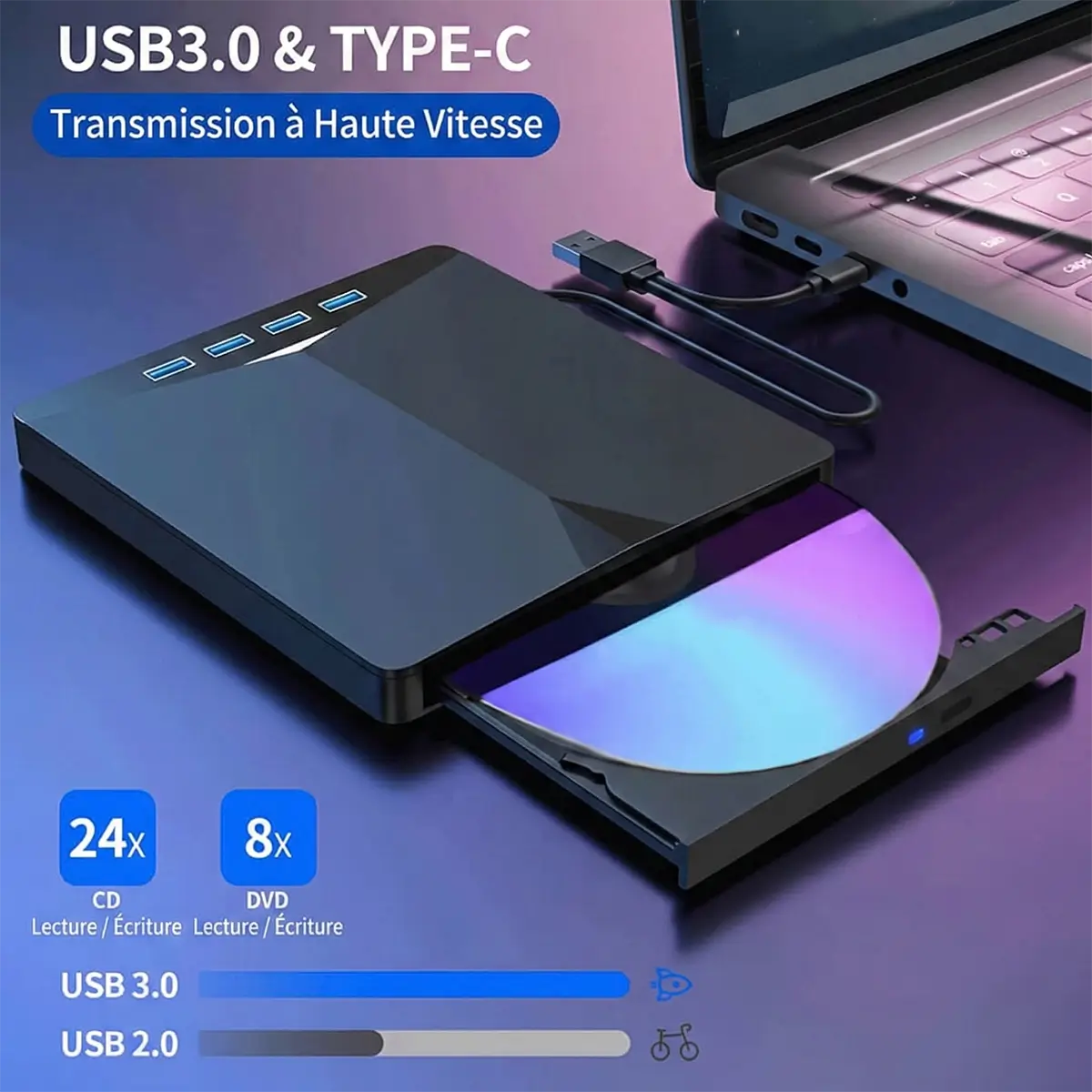 Lettore e masterizzatore portatile 7 in 1 USB 3.0/SD/TF/DVD/CD/VCD