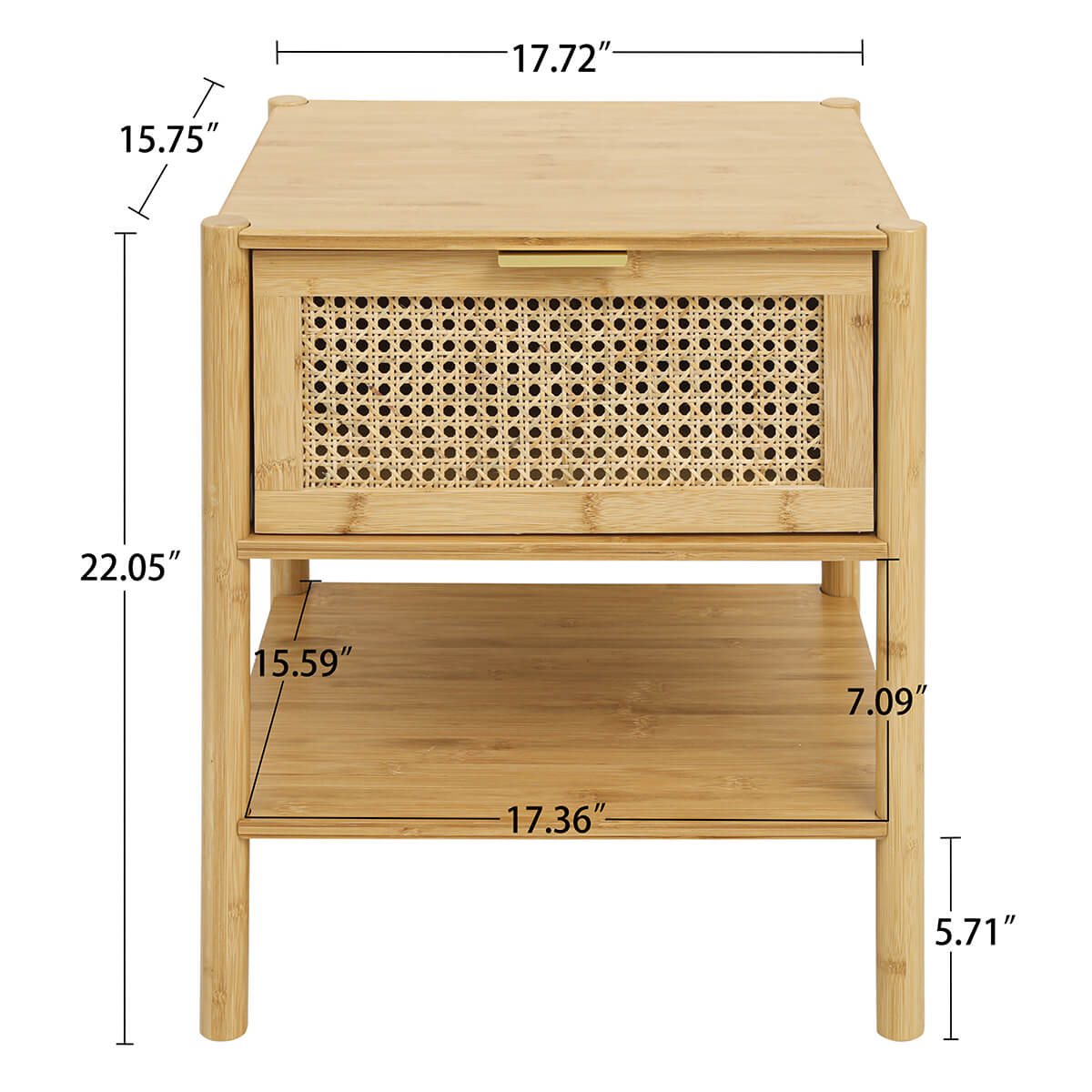 1 Drawer Nightstand, Bamboo and Natural Rattan