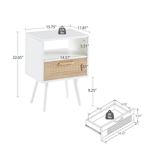 15.75" Rattan Nightstand with Power Outlet & USB Ports or Not, 3 Color