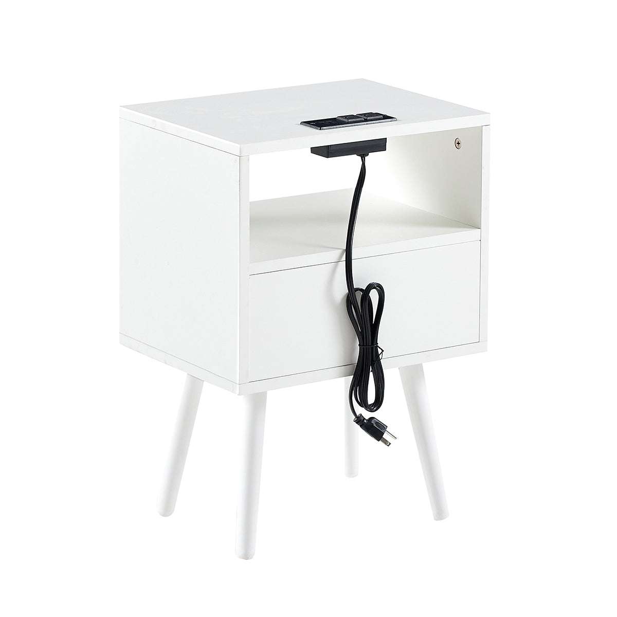 15.75" Rattan Nightstand with Power Outlet & USB Ports or Not, White