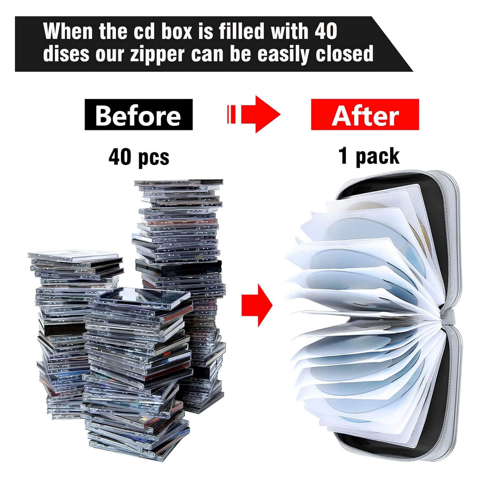 40-Disc Hard Plastic CD/DVD Storage Case – Black