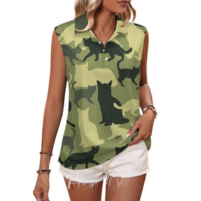 Animal print Sleeveless Tank Top Green Camouflage, Cat