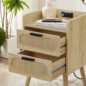 Rattan Nightstand with Socket