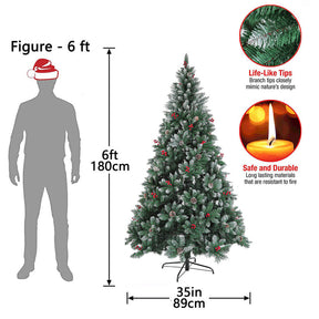 4/6/7.5ft with LED, Pinecone, Red berries Artificial Xmas Trees Green