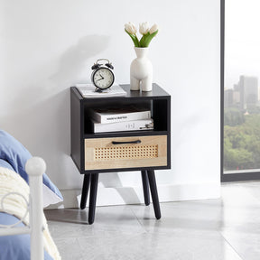 15.75" Rattan Nightstand with Power Outlet & USB Ports or Not, 3 Color