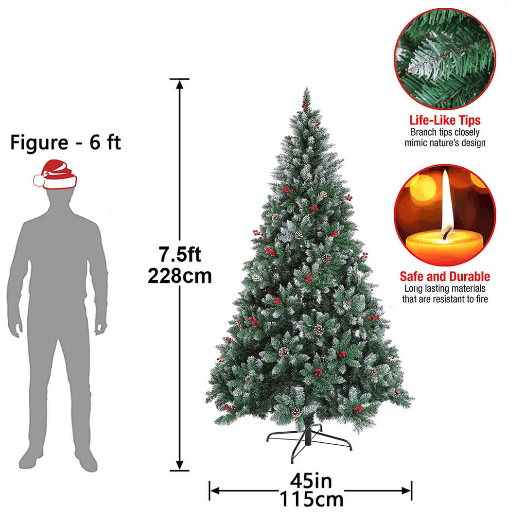 4/6/7.5ft with LED, Pinecone, Red berries Artificial Xmas Trees Green