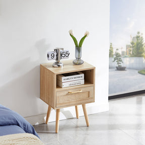 15.75" Rattan Nightstand with Power Outlet & USB Ports or Not, 3 Color