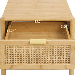 1 Drawer Nightstand, Bamboo and Natural Rattan