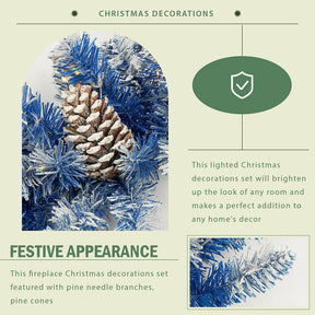 Christmas 4-Piece Set, Garland, Wreath and 2 Entrance Trees, Blue