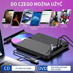 Zewnętrzny Napęd i Nagrywarka CD/DVD (7w1) – Przenośny, USB 3.0 + Czytnik Kart SD
