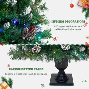 Christmas 4-Piece Set, Garland, Wreath and 2 Entrance Trees, Green