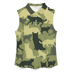 Animal print Sleeveless Tank Top Green Camouflage, Cat