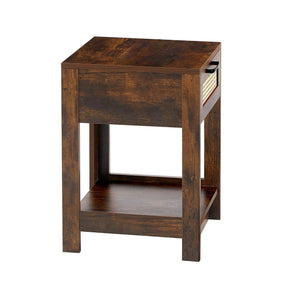 15.75" Rattan End table Nightstand with drawer, dark brown