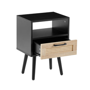 15.75" Rattan Nightstand with Power Outlet & USB Ports or Not, Black