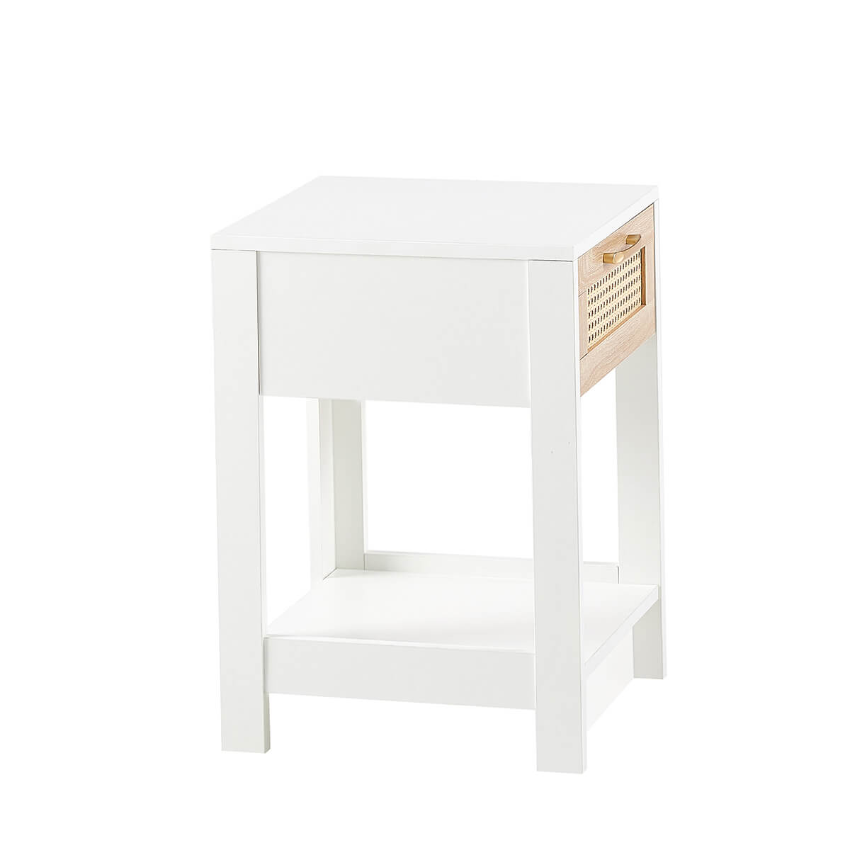 15.75" Rattan End table Nightstand with drawer, white