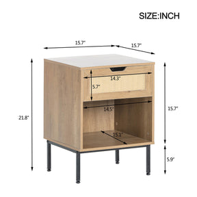 Nightstand Storage End Table with Rattan Door