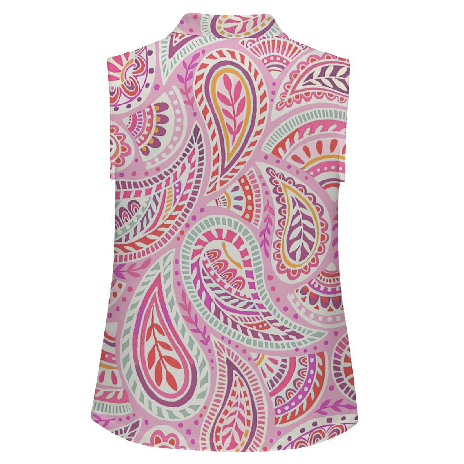 Retro Sleeveless Tank Top Pink Paisley  Print