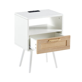 15.75" Rattan Nightstand with Power Outlet & USB Ports or Not, White