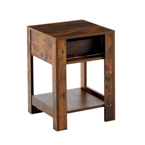 15.75" Rattan End table Nightstand with drawer, dark brown