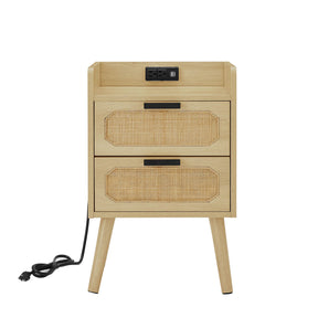 Rattan Nightstand with Socket