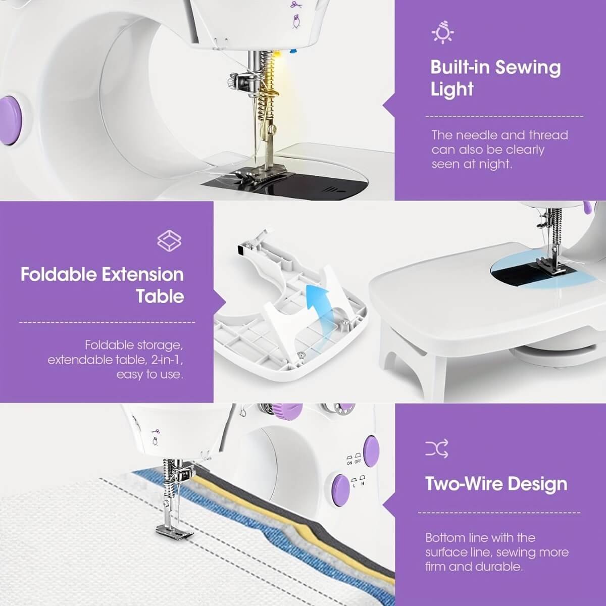 Mini Electric Sewing Machine With Adjustable Telescopic Table