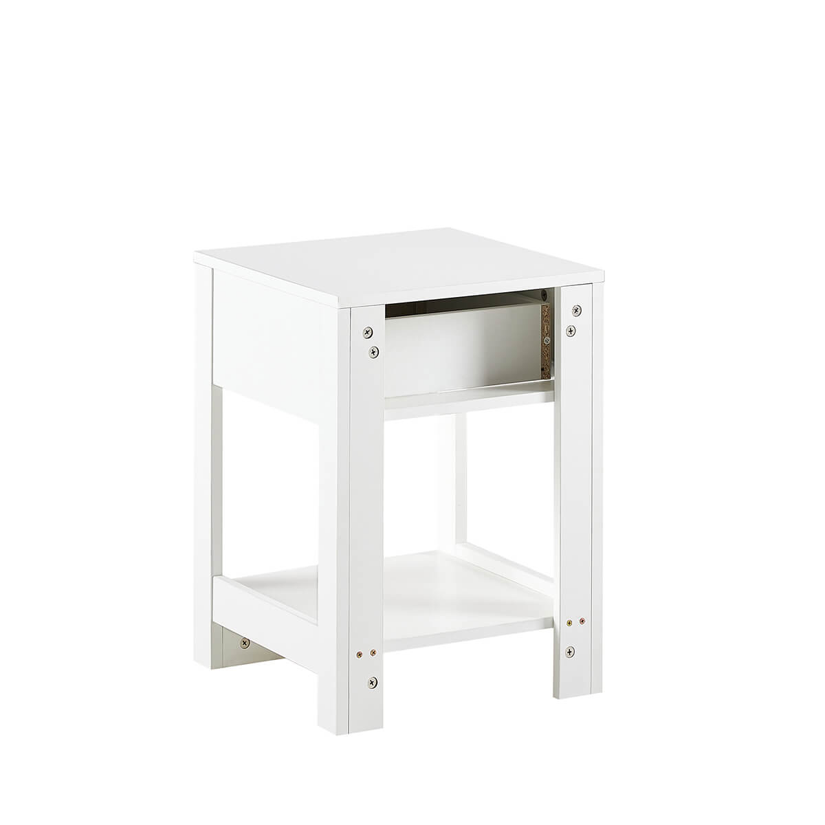 15.75" Rattan End table Nightstand with drawer, white