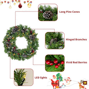 Christmas 4-Piece Set, Garland, Wreath and 2 Entrance Trees, Green