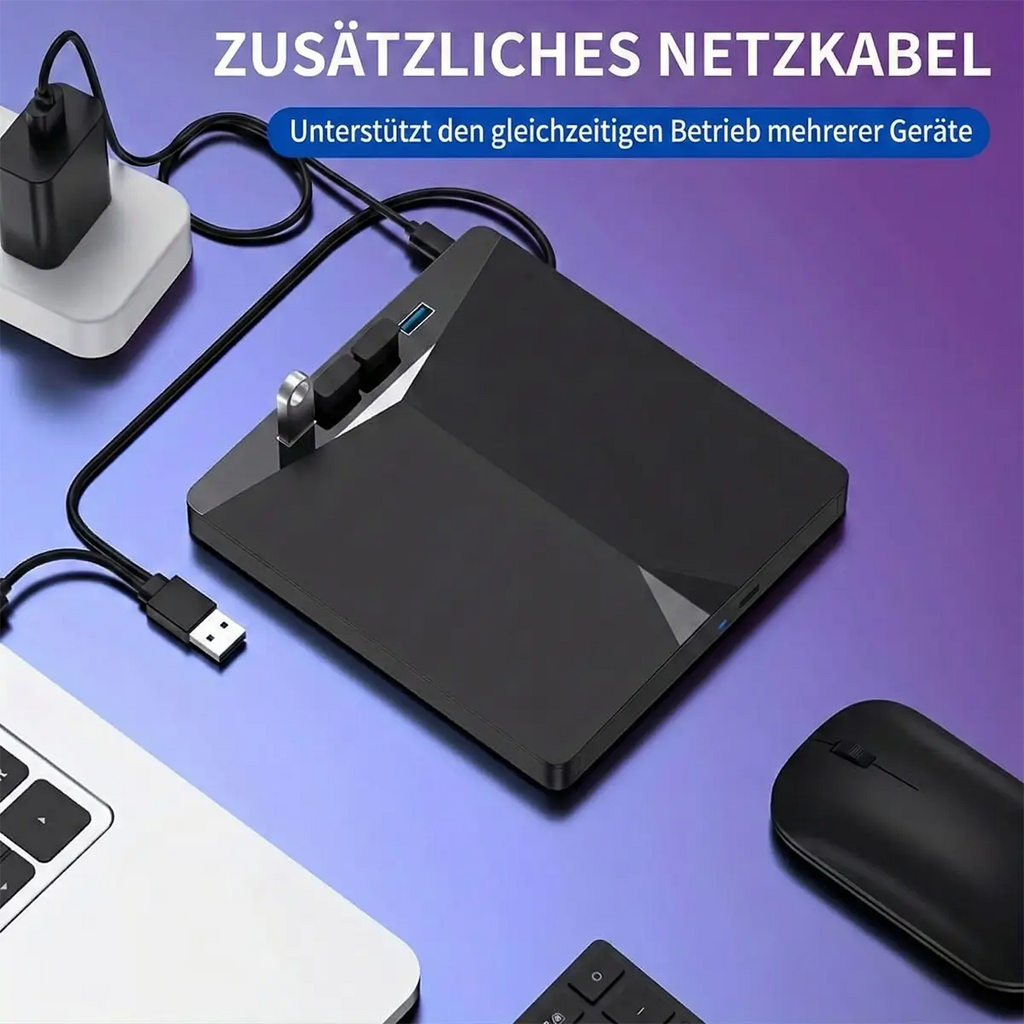 Externes DVD Laufwerk 7 in 1 – Tragbarer CD/DVD Brenner mit USB 3.0 & SD Kartenslot