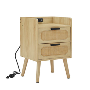 Rattan Nightstand with Socket